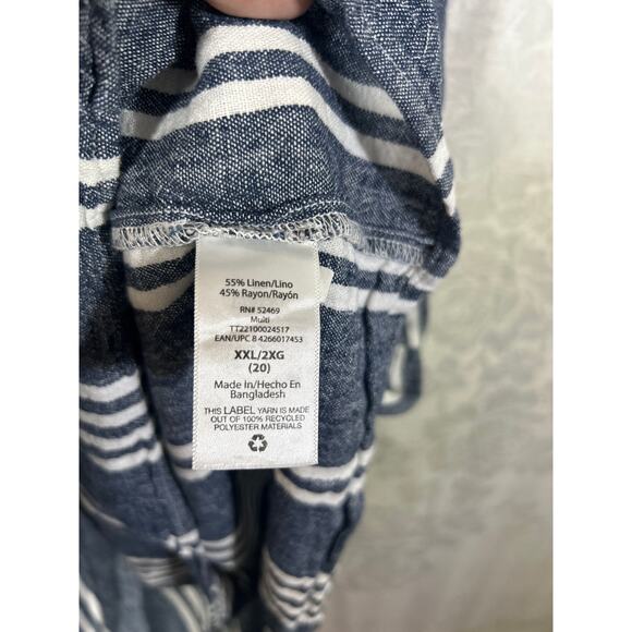 Linen Blend Sundress XXL 20 Blue White Striped Tiered Belted Tank Midi Time Tru - Picture 5 of 8